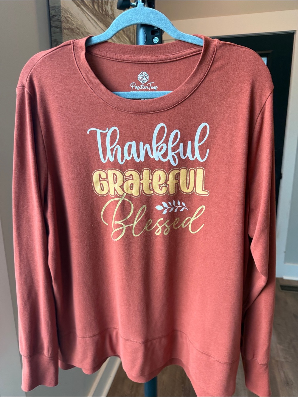 Grateful Threads "Thankful Grateful Blessed" Rust Long-Sleeve Women's Top